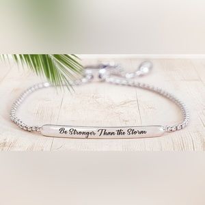Silver Adjustable Bar Bracelet - Be Stronger Than the Storm